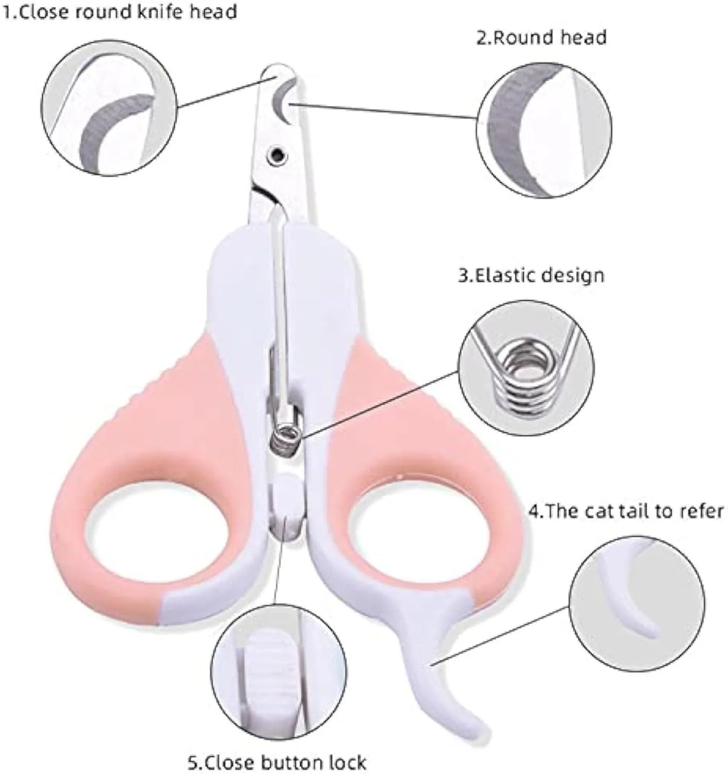 Grey cat nail clippers with safety guard and angled stainless steel blade
