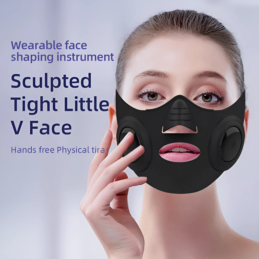 Black photon facial beauty mask device with USB cable for home skincare treatment.
