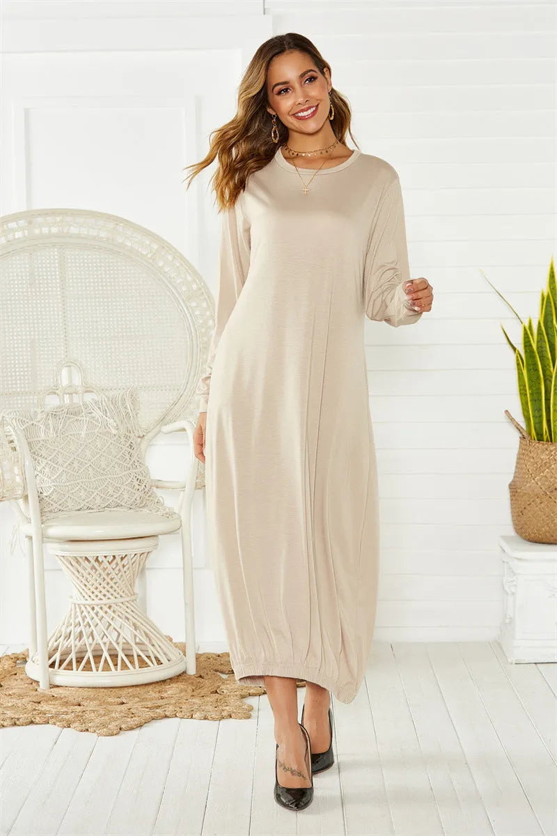 Black lantern dress with lace-up crew neck design and loose silhouette