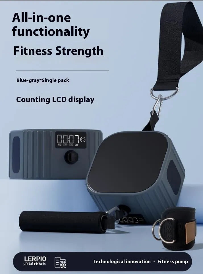 Multi functional fitness resistance tensioner in blue gray with adjustable 2-20kg dial for full body training