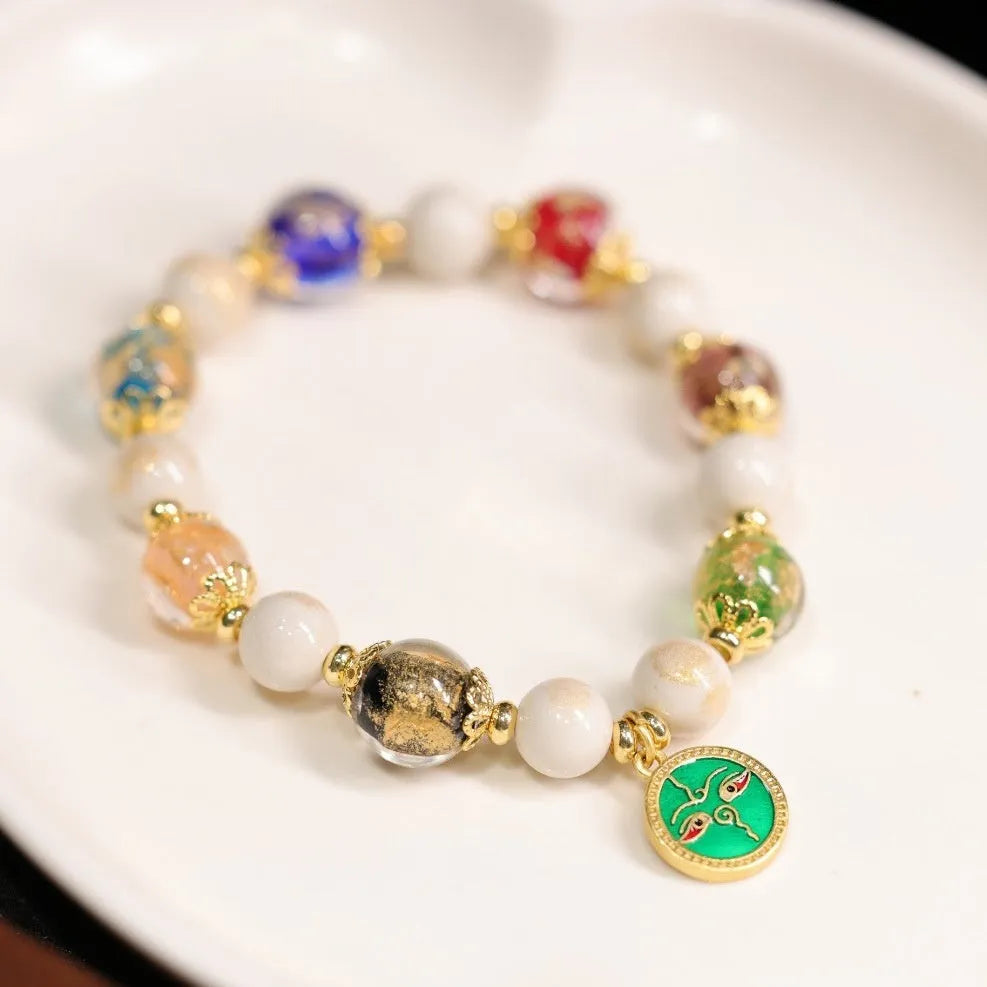 Handmade Fragrant Gray glass bracelet with 10mm geometric beads in God of Wealth design, five colours