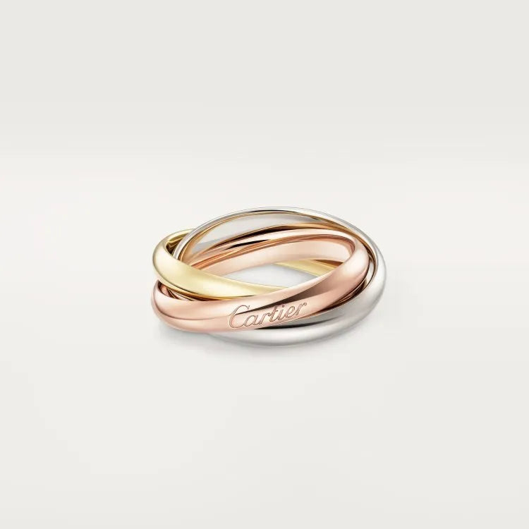 A geometric U-shaped sterling silver couple ring, shown in a two-tone gold rose silver finish.