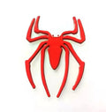 3D metal spider car bumper sticker in gold, silver, black, or red on a white background