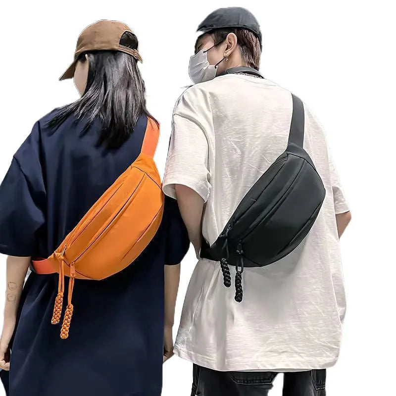 Men's small polyester crossbody chest bag in black nylon lining, 35cm width
