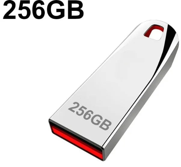 Metal USB flash drive with large capacity storage options including 2TB, USB 2.0 interface
