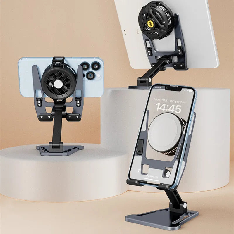 Creative desktop phone holder in aluminium alloy with radiator bracket, FZ01 style, on a desk
