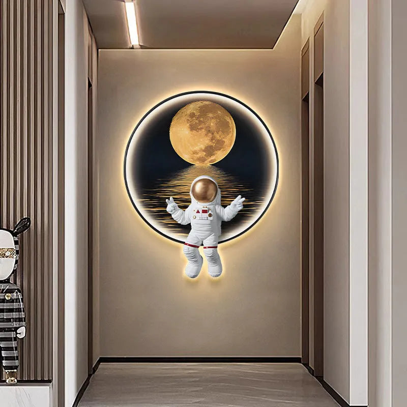 Canvas spaceman wall painting with USB LED light, frameless MDF board, small size 30x36 cm