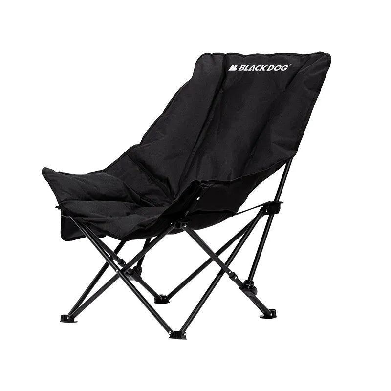 Night Black Oxford cloth portable folding camping recliner chair on grass.