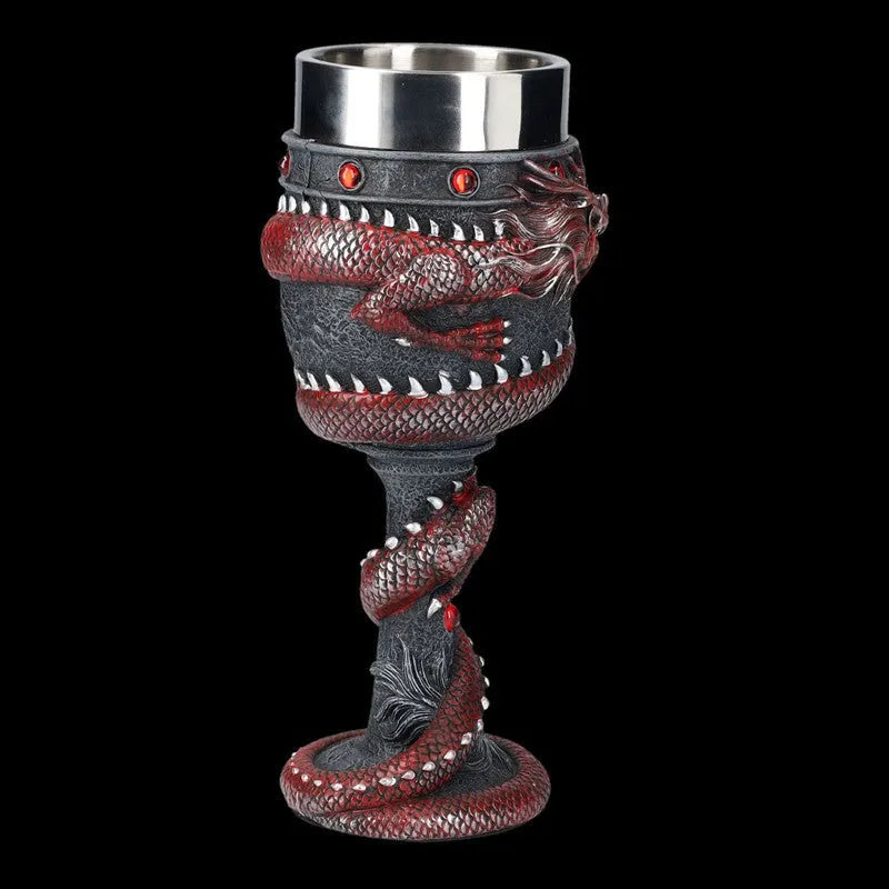 Red wine glass with 3D dragon design and stainless steel stem, 200ml capacity