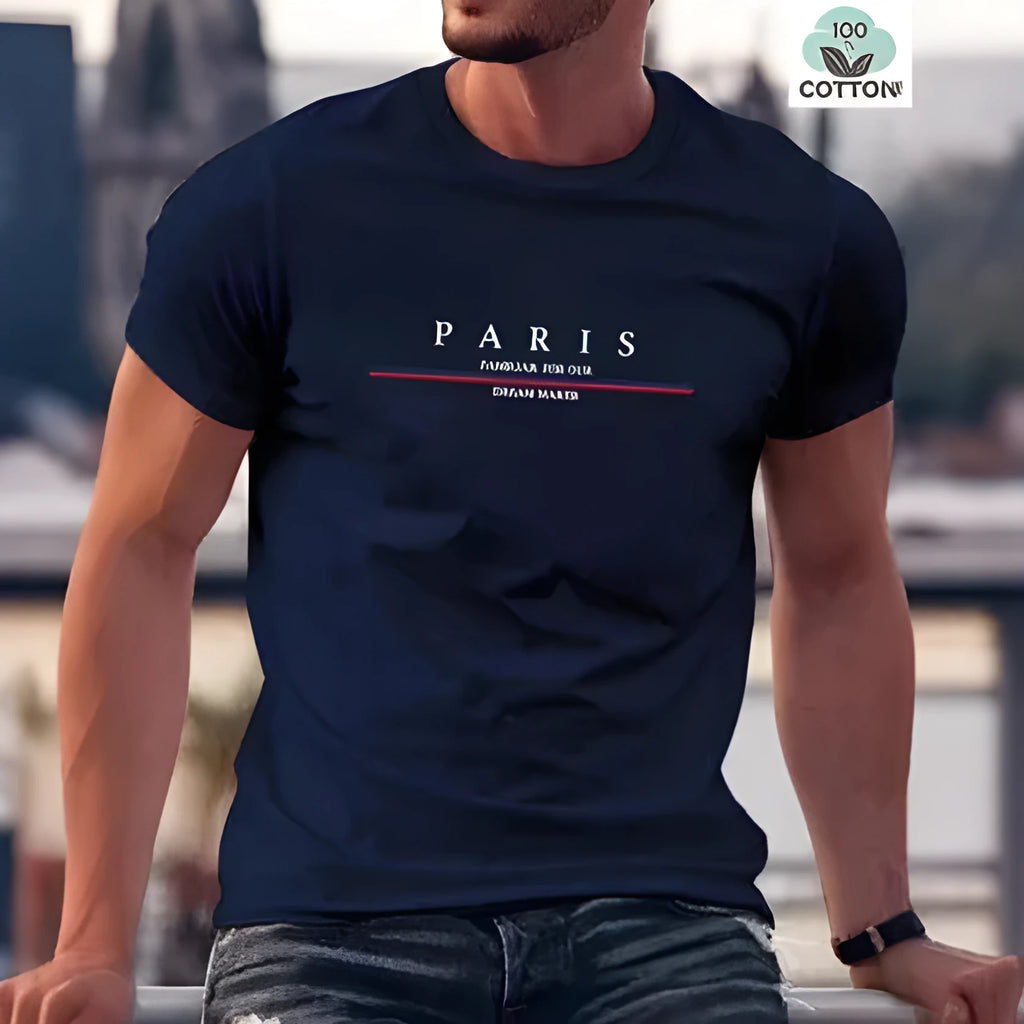Men's loose fit short-sleeved T-shirt with letter printing in pure cotton fabric