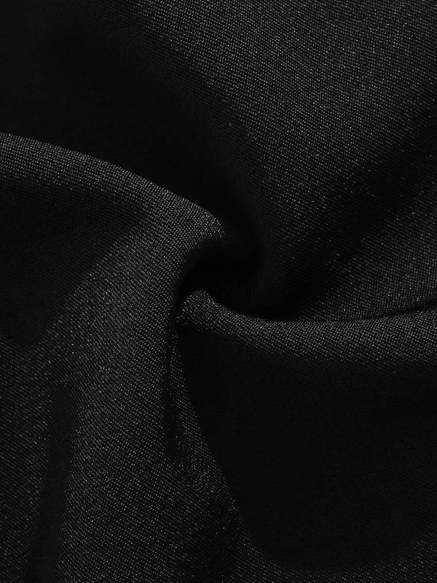 Black men's semi-elastic loose shorts with straight-leg design and zip fly opening