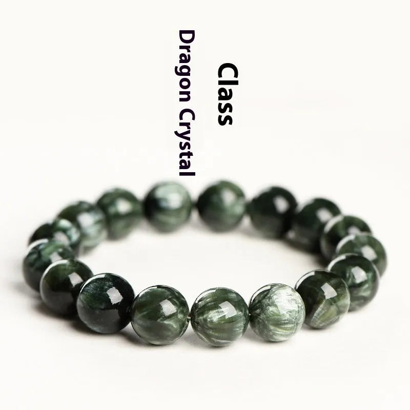 Natural Green Dragon Crystal bracelet with 8mm to 9mm round beads and Ruyi style design