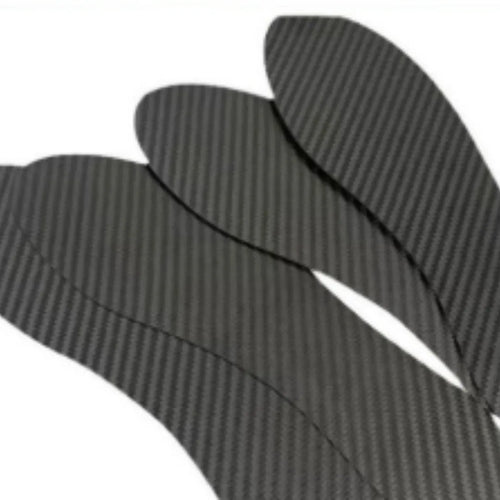 Black 3K carbon fiber running insoles showing full palm design and textured surface for shock absorption.