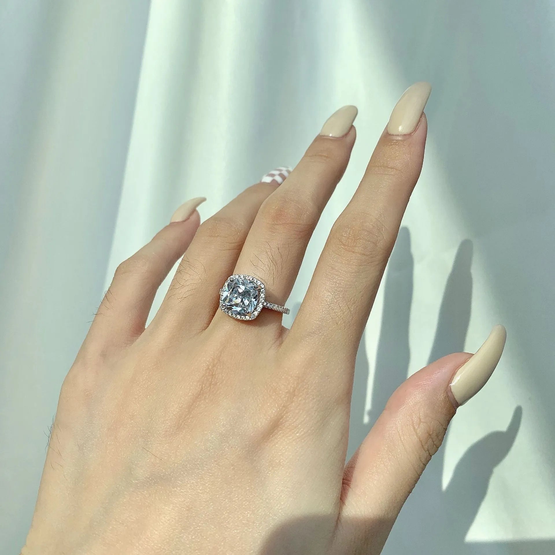 Sterling silver women's ring with fat square diamond silhouette and zircon treatment in sizes No 5 to No 10