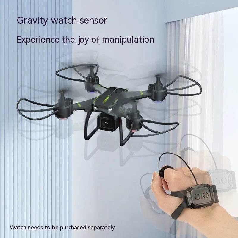 Blue third-order remote control drone with 4K dual camera, protective frame, and spare blades on grass