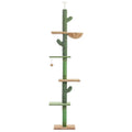 Tall solid wood cat climbing frame with integrated scratch board, cat toy, and elevated nest.
