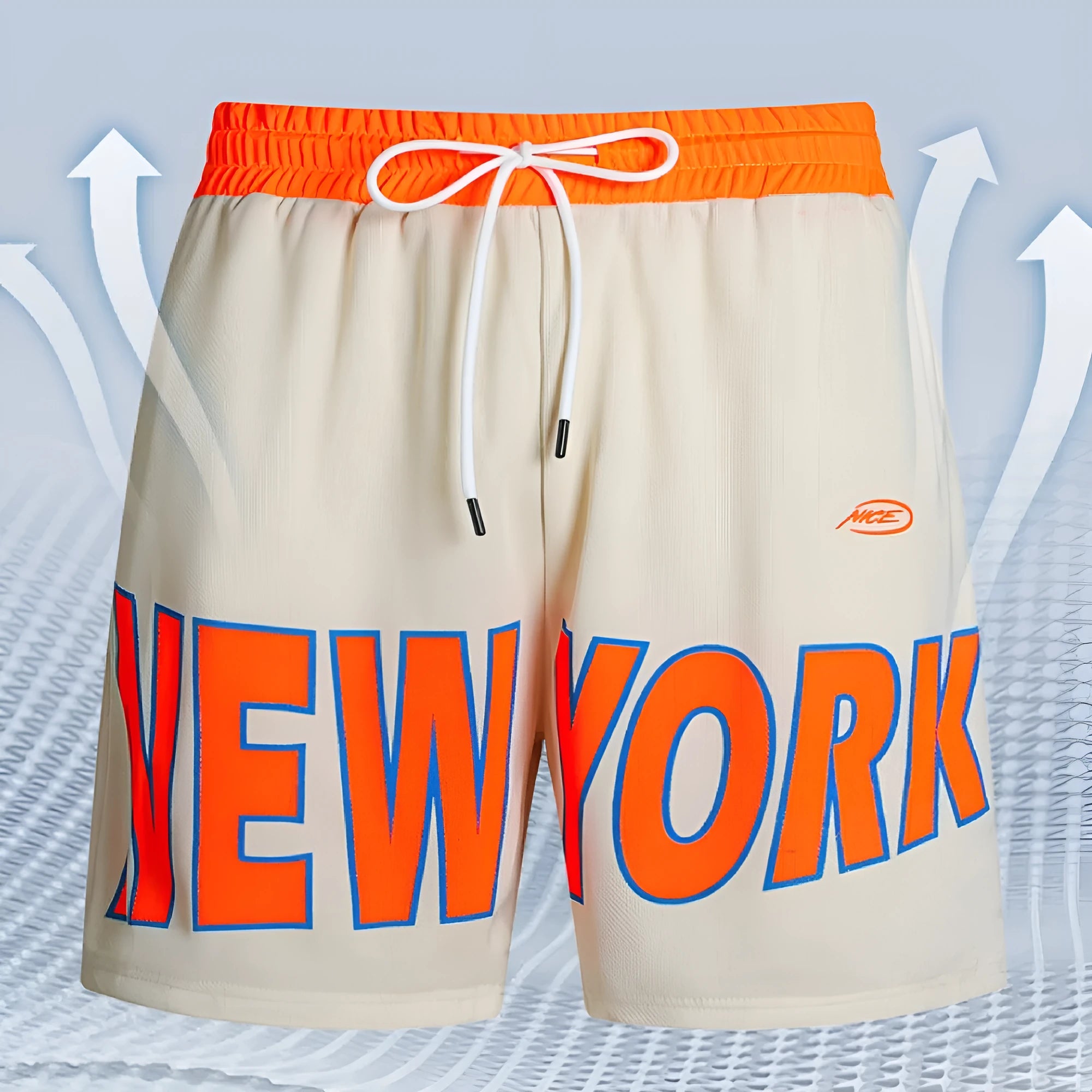 Printed lettered casual men's breathable shorts in black, straight leg, Korean style polyester film fiber