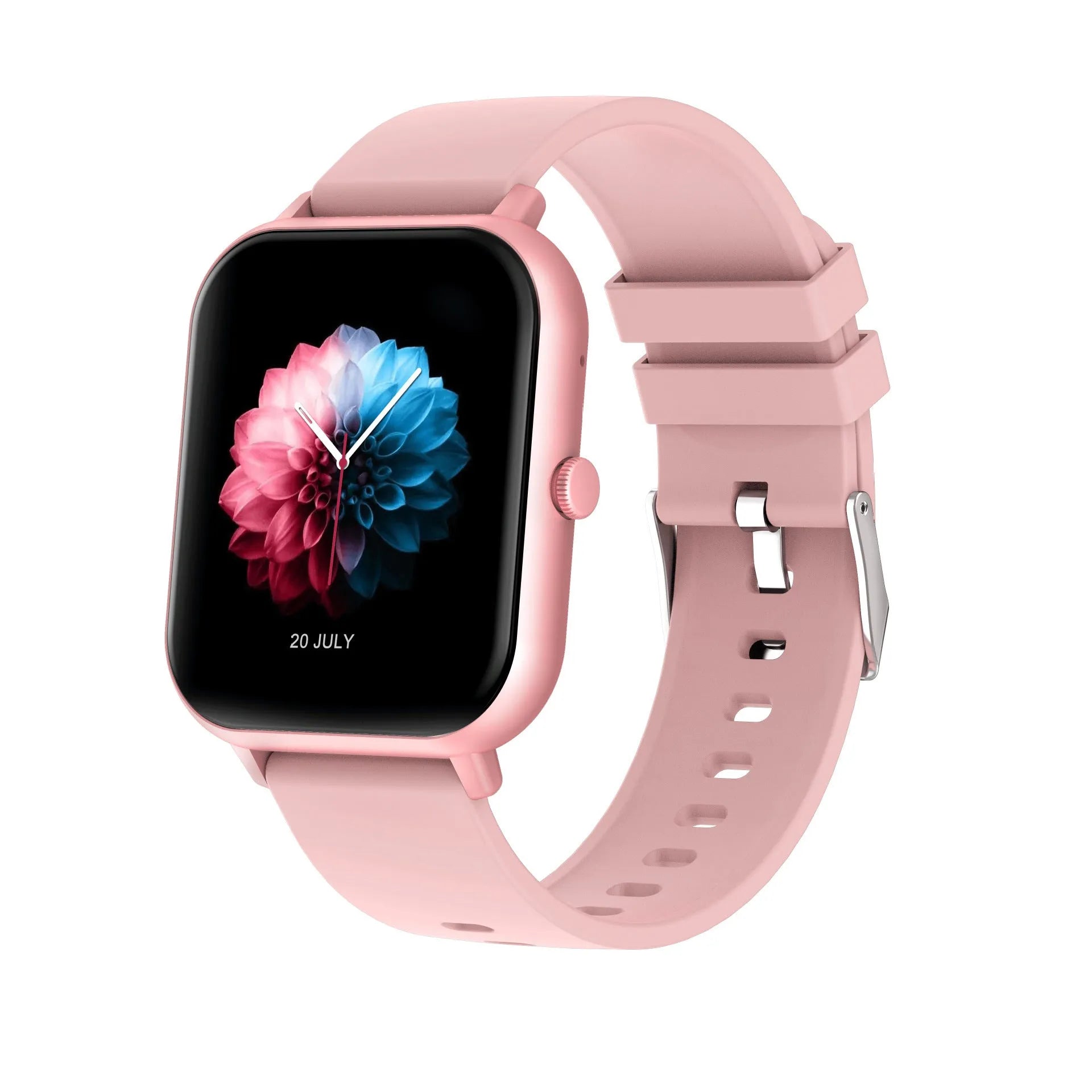 Bluetooth smart watch in black with AI voice, heart rate monitor, and TFT touch screen on wrist.