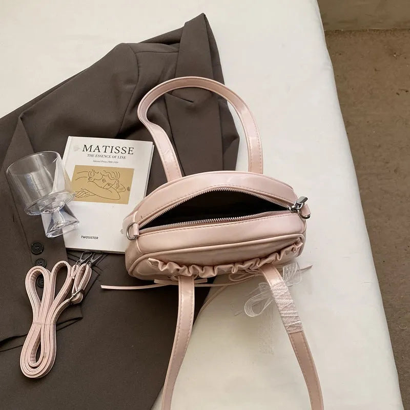 Women's bandage bow design PU leather shoulder handbag with mobile phone compartment in four colour options
