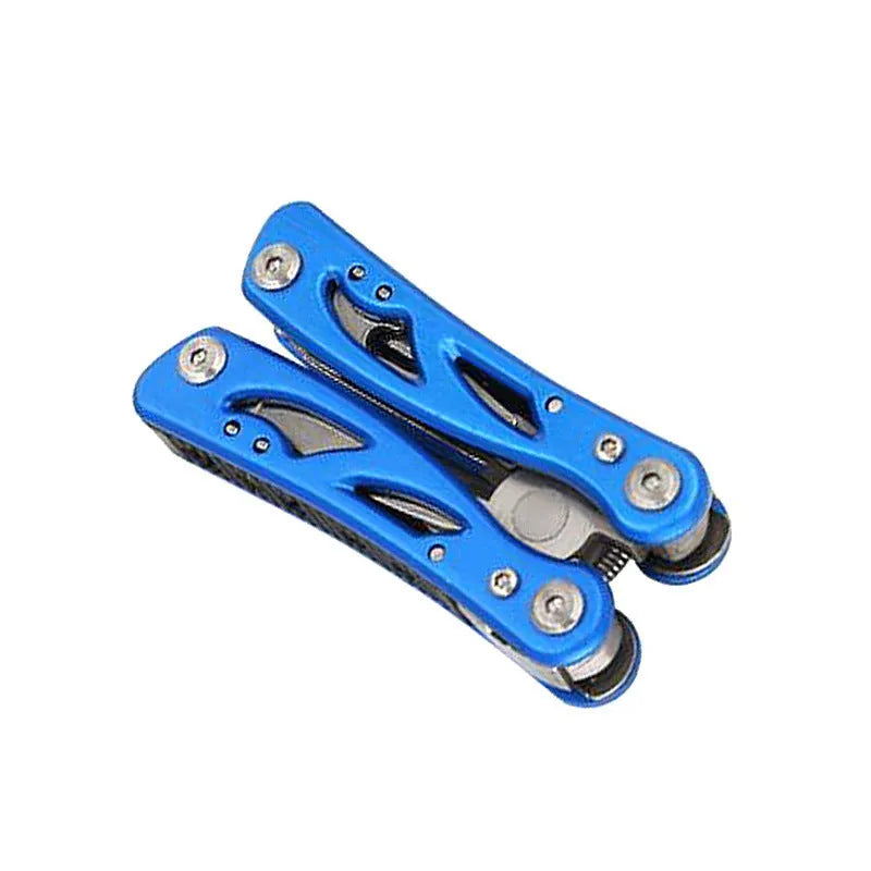 Blue folding outdoor pliers with fruit knife, 125mm, on Oxford storage bag