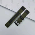 Oxford cloth canvas watch strap in camouflage colour, showing textured fabric and buckle.