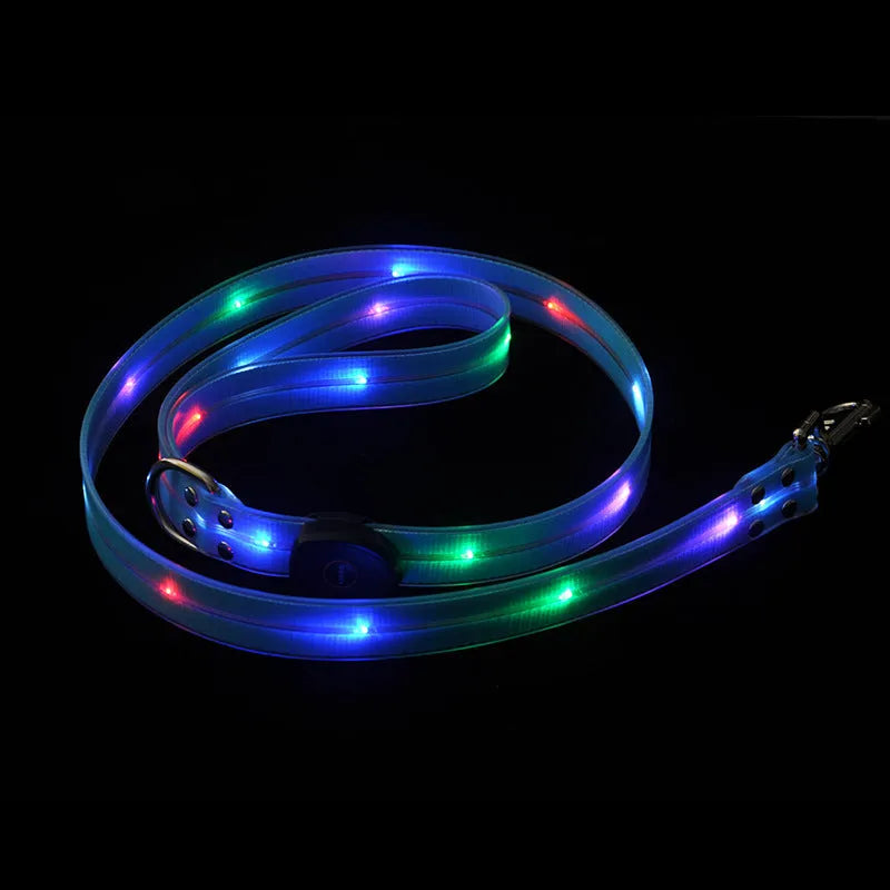 Luminous dog collar in fluorescent green with PVC rope construction and hand holding section