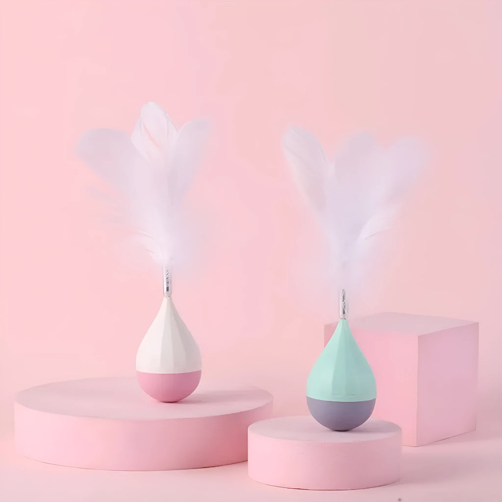 Feather tumbler cat toy with tease stick and self-healing ball in green colour