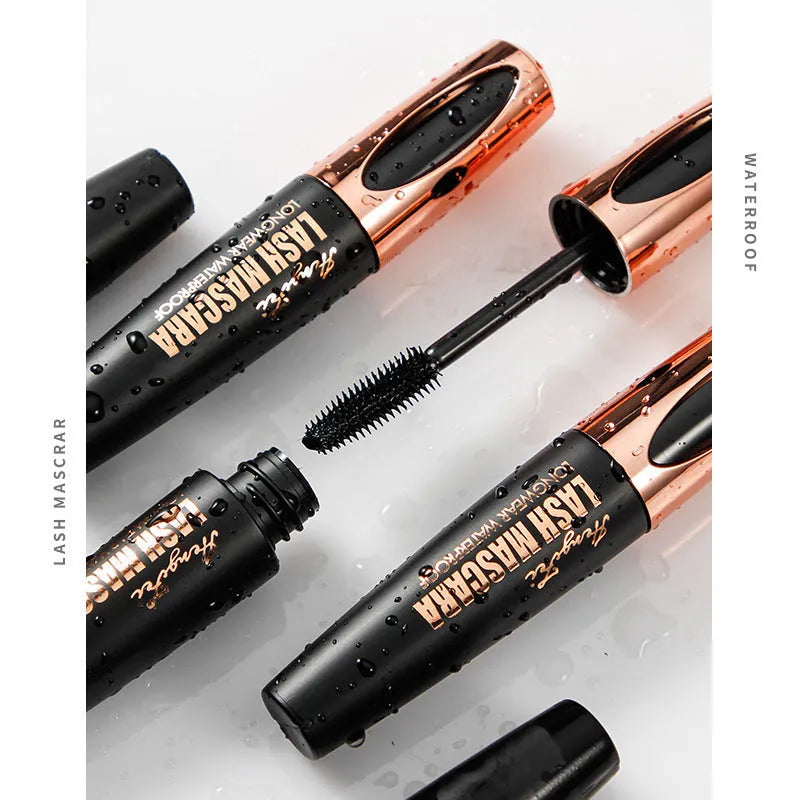 Black waterproof curling mascara with sweat-resistant smudge-proof formula in packaging