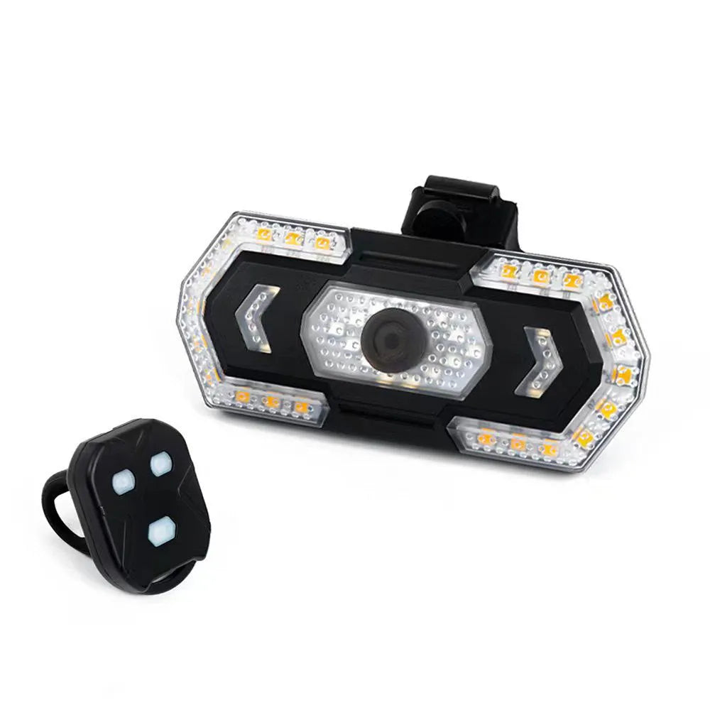 Black wireless remote control LED bicycle taillight with USB charging port