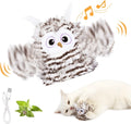 Grey automatic chirping owl cat toy with beating wings for indoor feline play