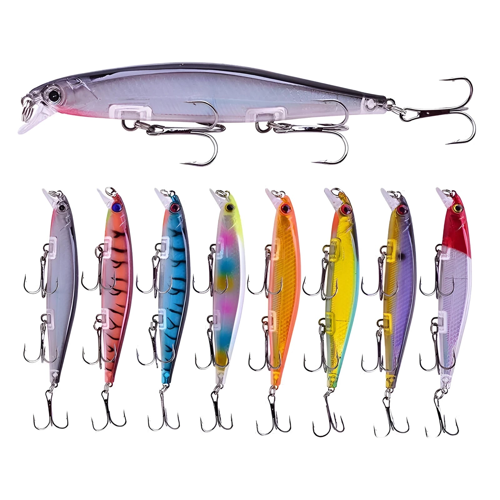 Eight colour options of 11cm 13.5g slow sinking tossing submerged suspended mino lure fishing bait