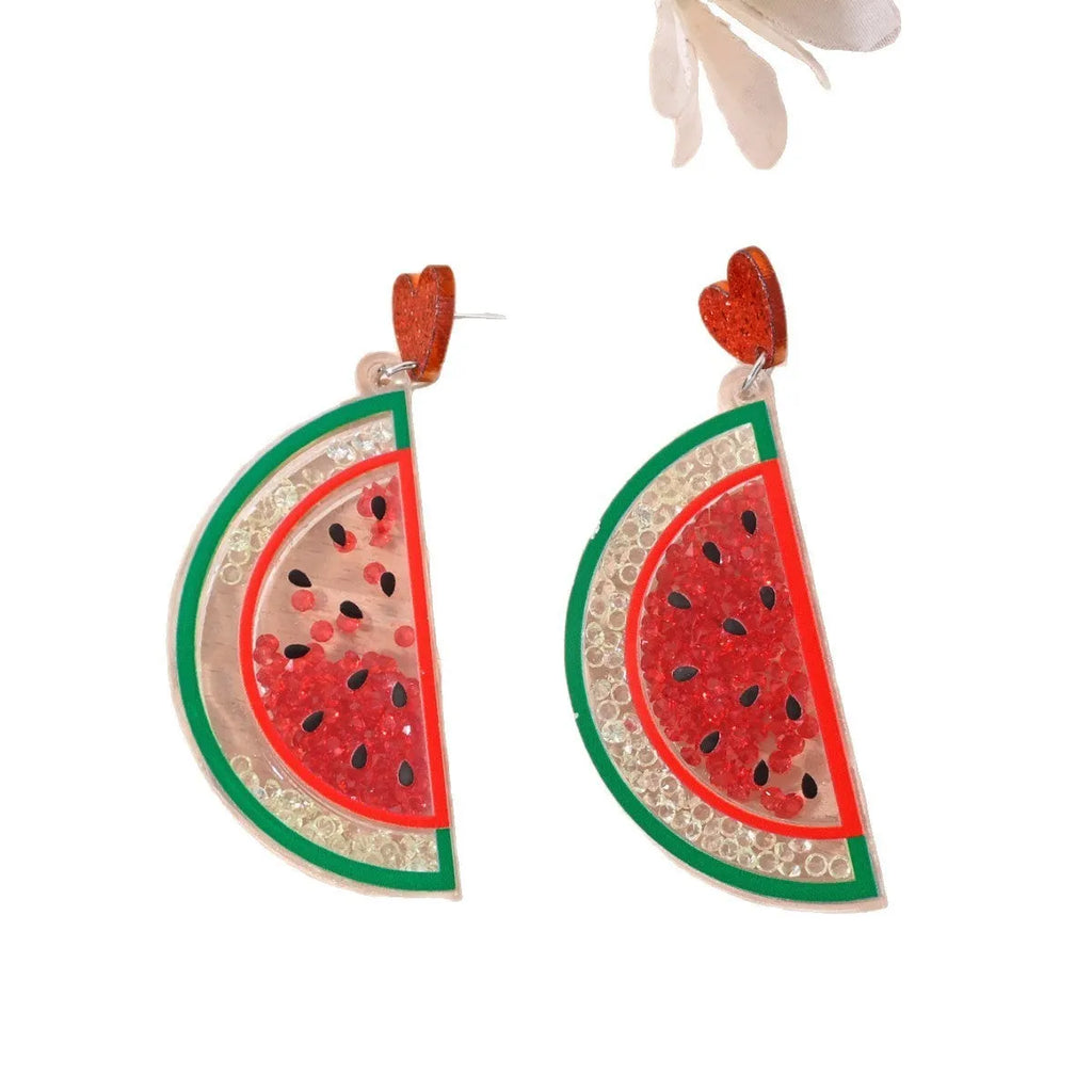 Acrylic dangle earrings for women featuring fruit and cake designs in pastoral style