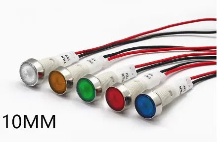 10mm stainless steel edge plastic indicator light with wire flat end metal connection in multiple colours