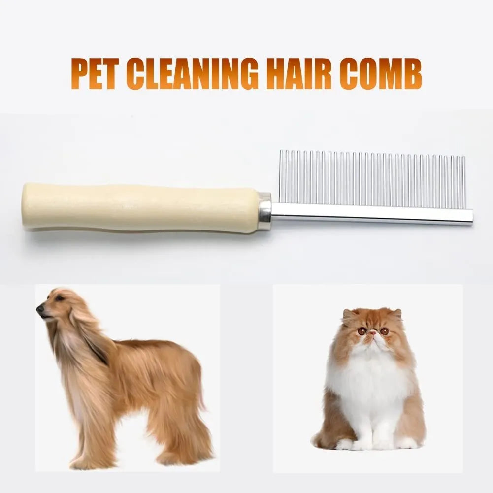 Wooden handle pet grooming comb with round teeth for dog and cat coat maintenance